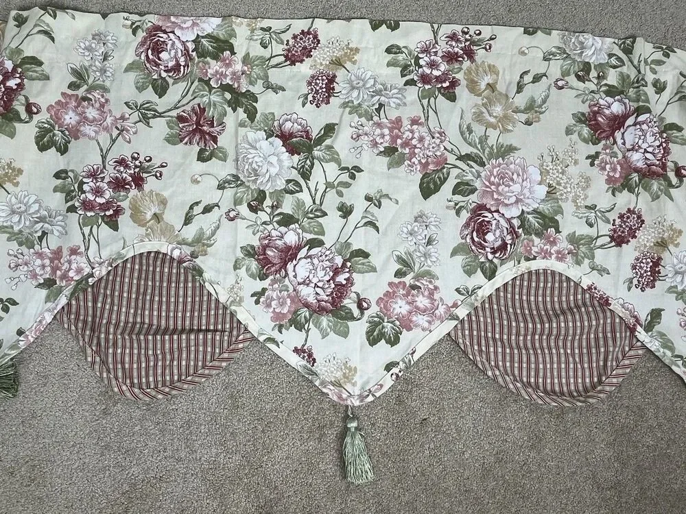 2 Home Trends Orchard Scarsdale Floral Rose‎ Tassel Window Valance Cottagecore